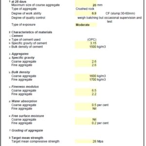 The Concrete Mix Design Calculation procedure is covered in IS 10262: 2019