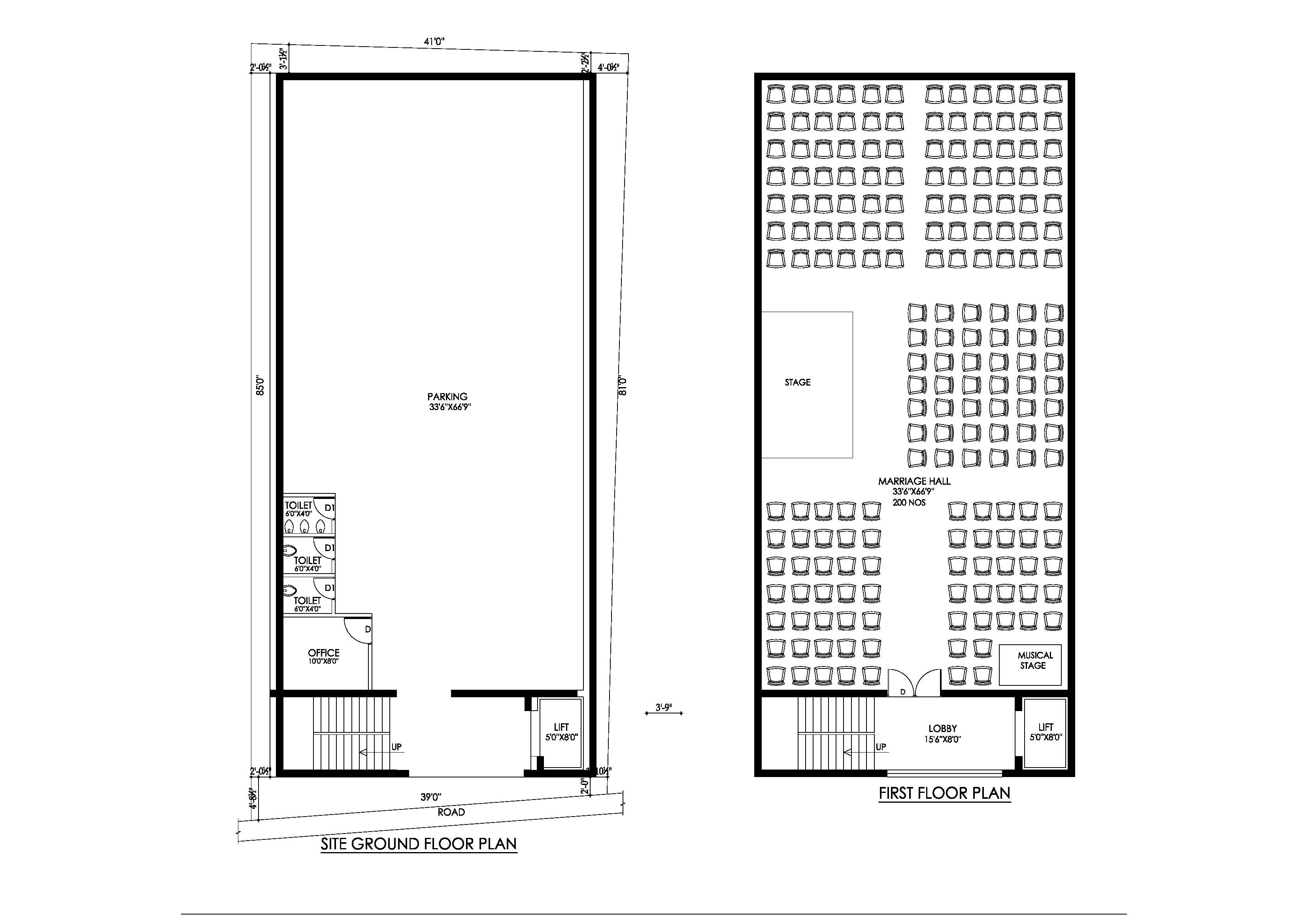 MARRIAGE HALL PLAN 33 x 77 | SOUTH FACING |