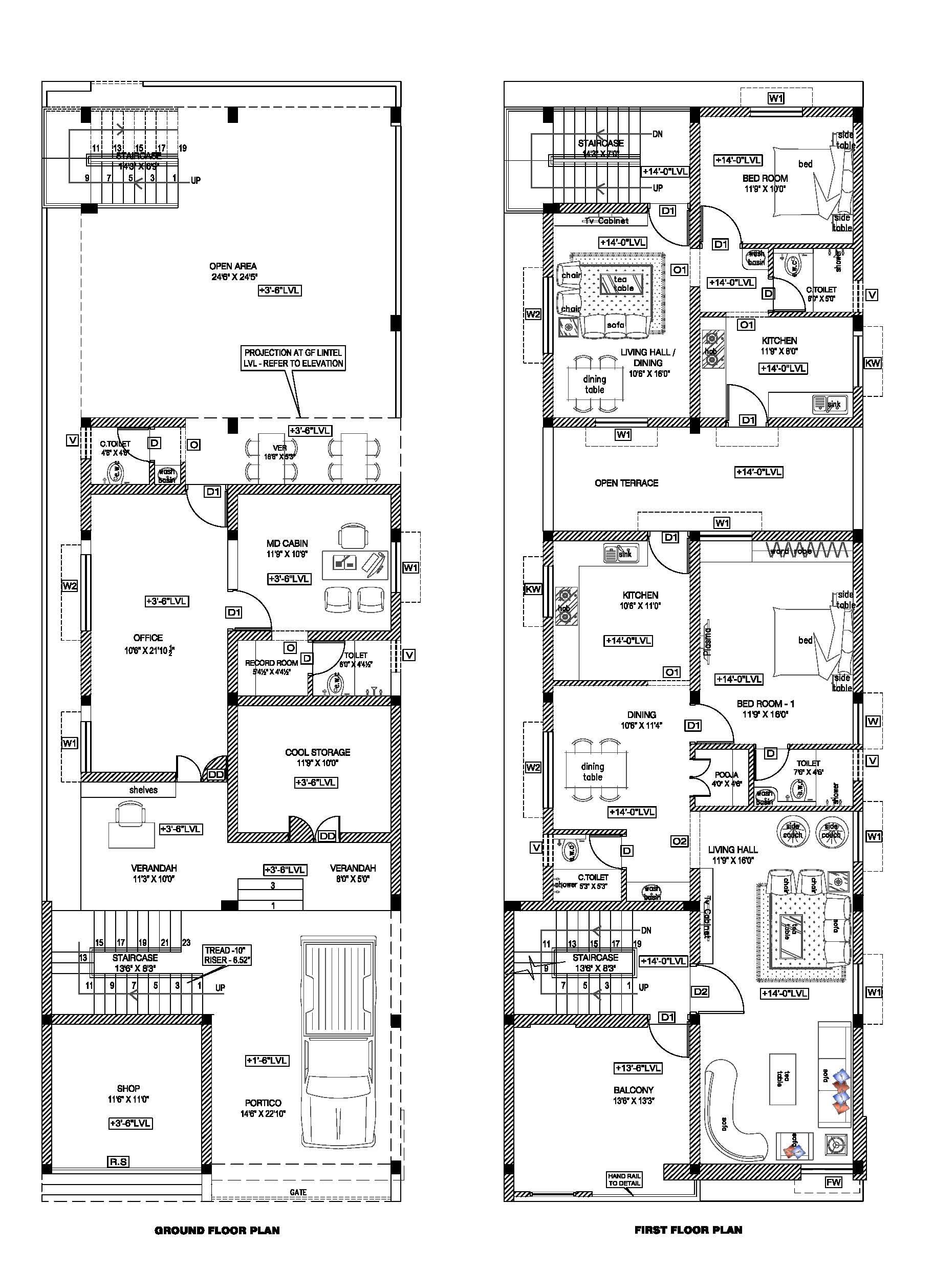 HOUSE PLAN WITH OFFICE AT GROUND FLOOR 27 x 88 | NORTH FACING |