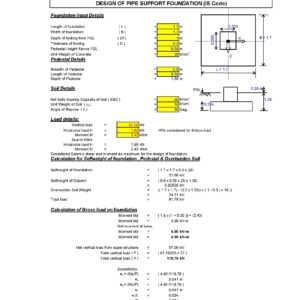 Pipe support foundation calculation excel