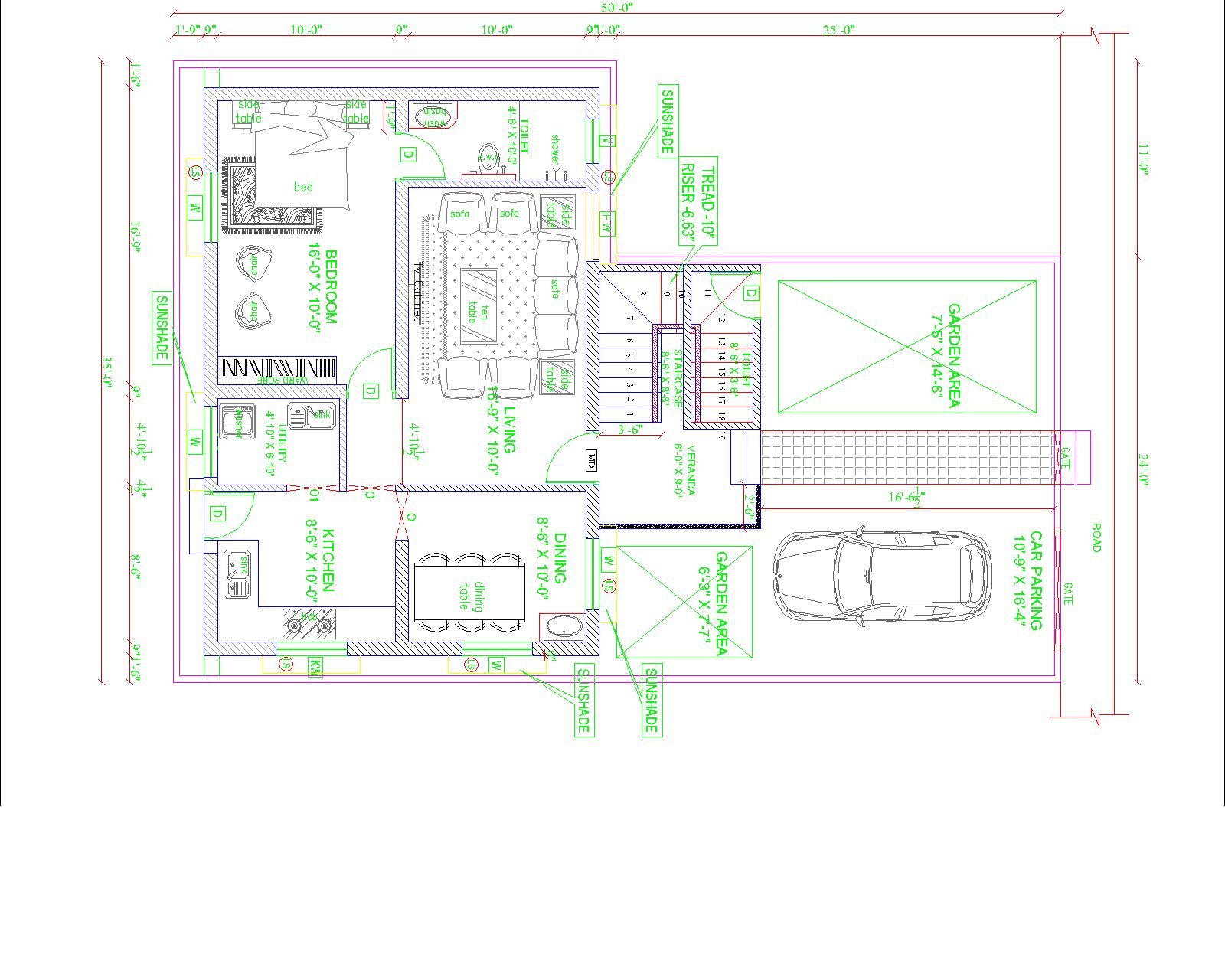 HOUSE PLAN 35 x 50 | NORTH FACING |