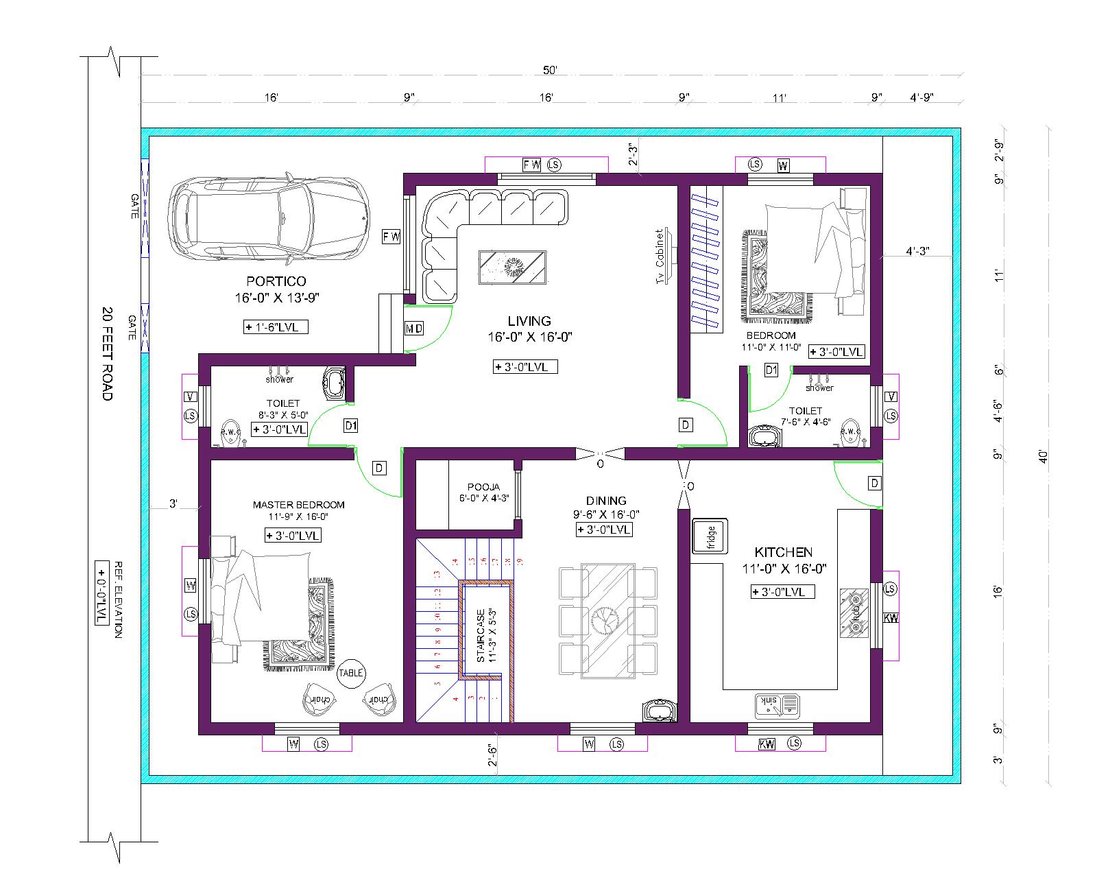 WEST FACING HOUSE PLAN 50 x 40 | DUPLEX TYPE |