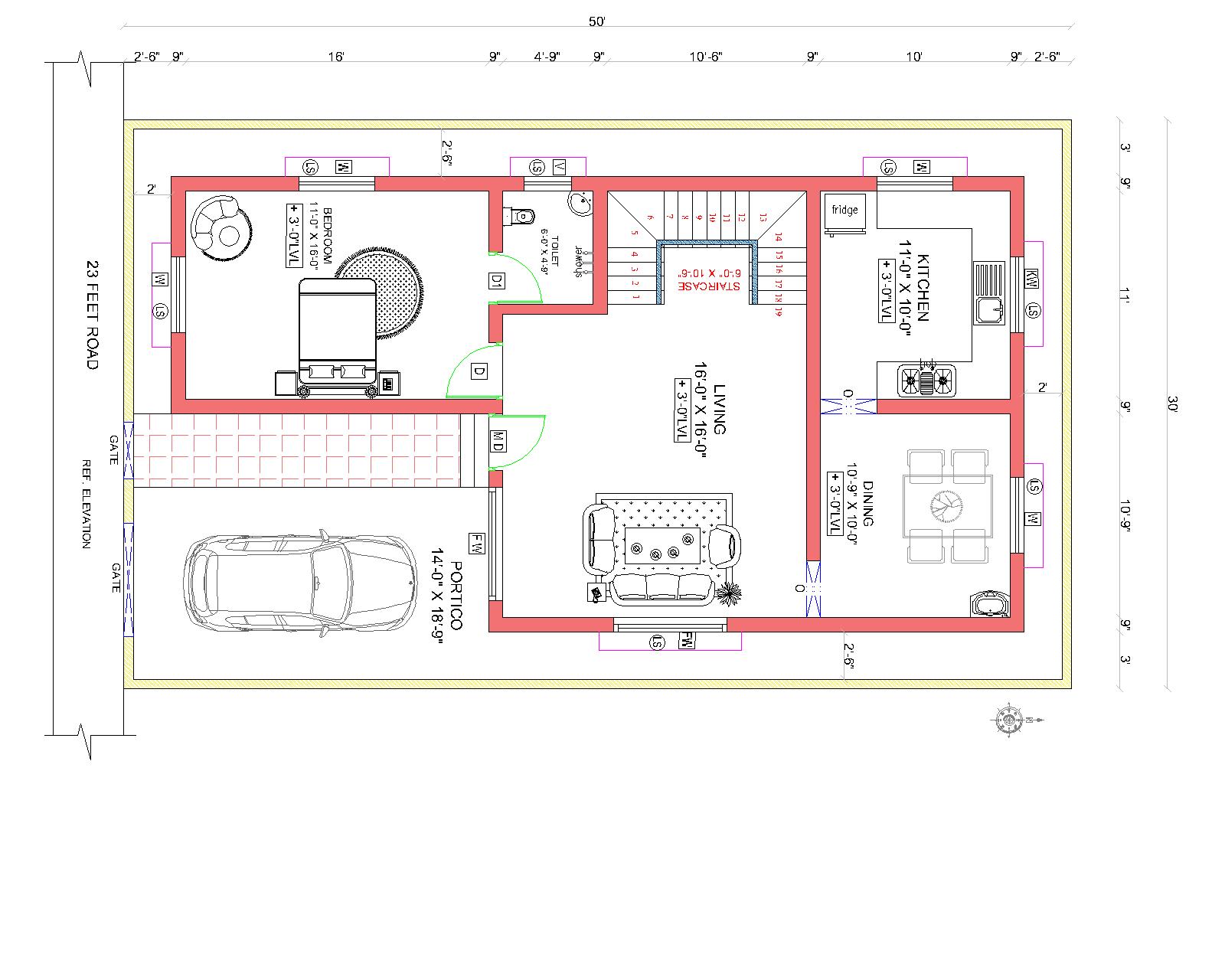 HOUSE PLAN 30 x 50 | SOUTH FACING |