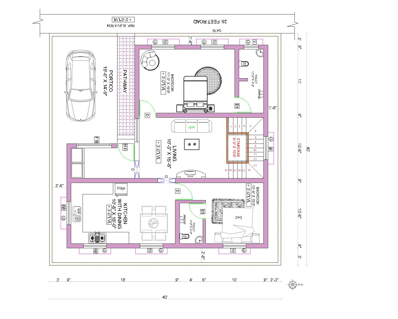 HOUSE PLAN 40 x 40 | WEST FACING |