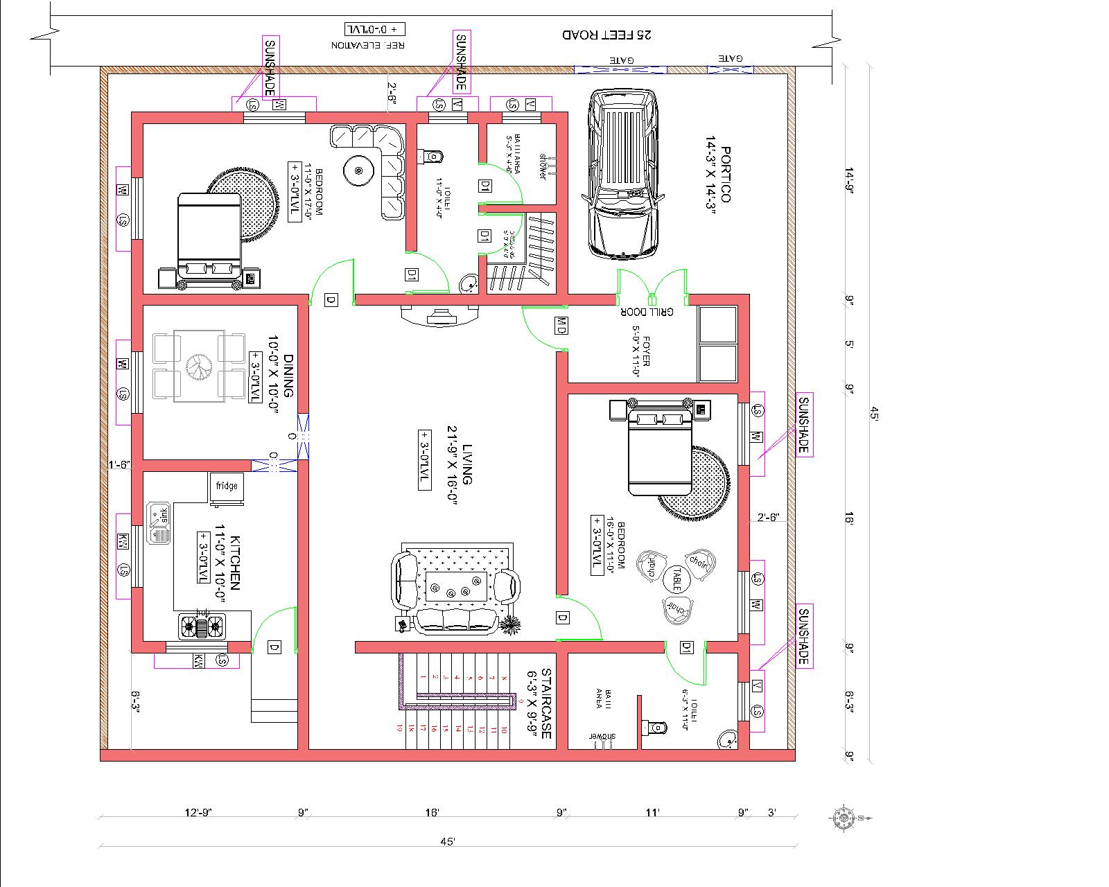 HOUSE PLAN 45 x 45 | WEST FACING |