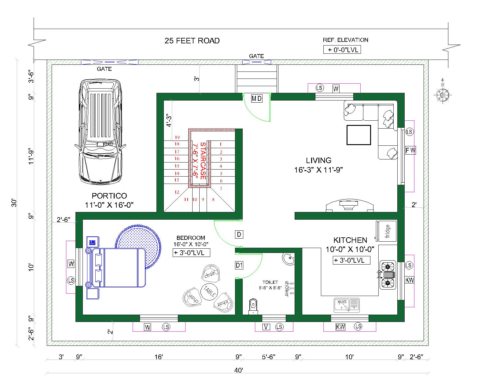 HOUSE PLAN 30 x 40 | NORTH FACING |