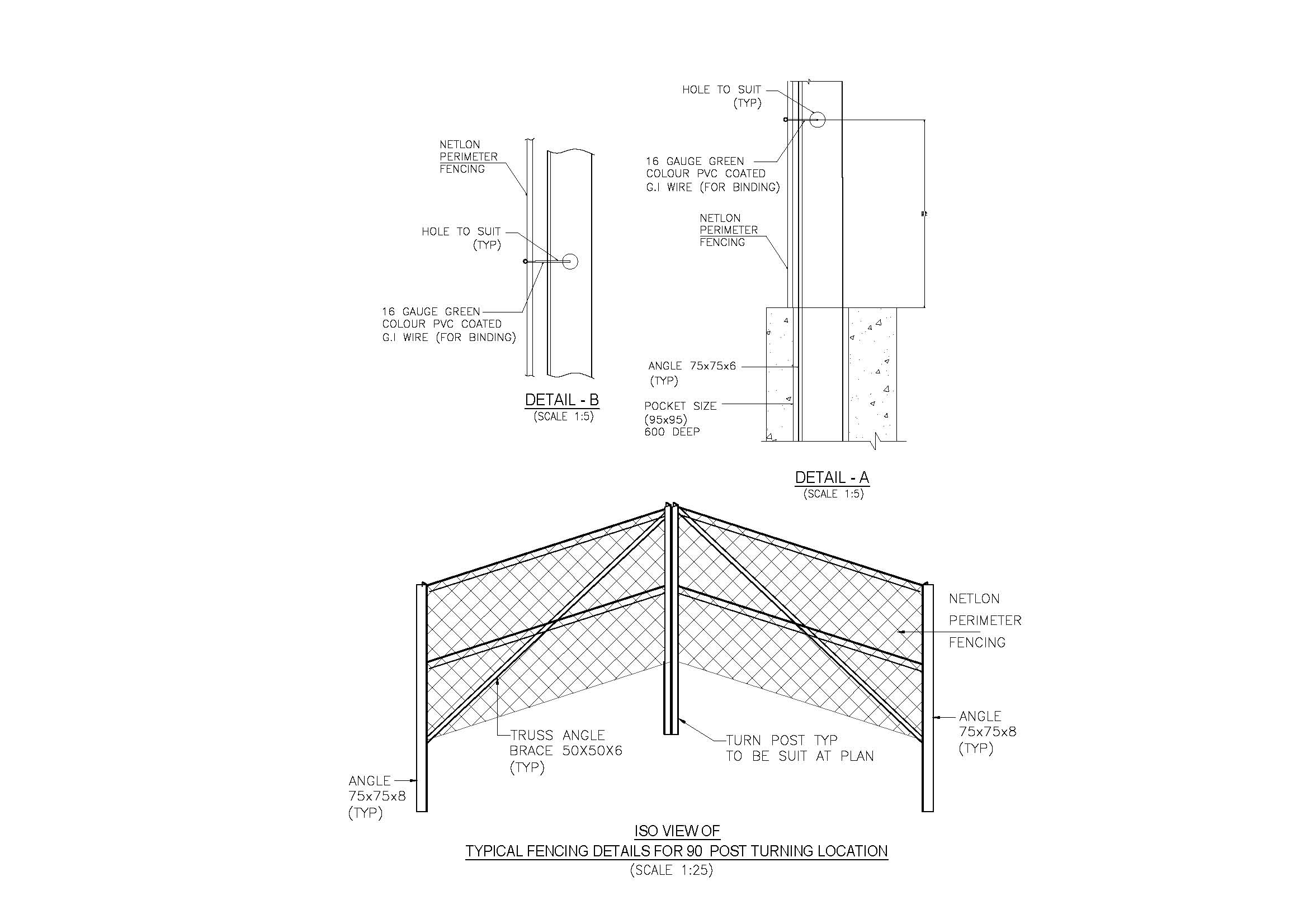 Fencing with Angle Post and Pipe Post Details & Arrangements