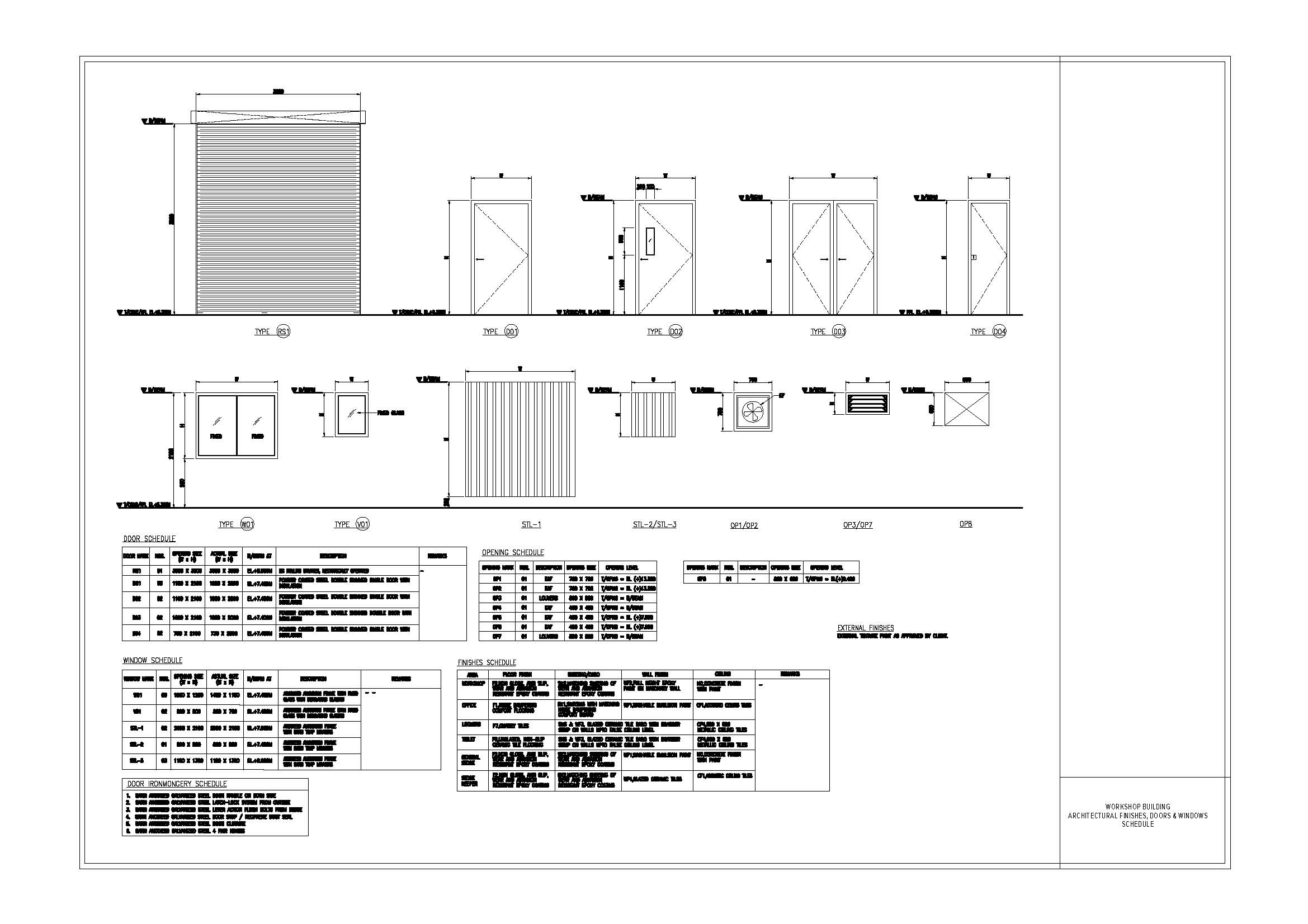 Finishing Schedule Drawing for Doors, Windows, and Rolling Shutters