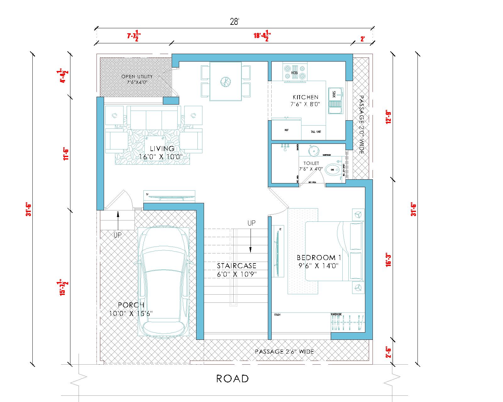 HOUSE PLAN 28 x 31 | WEST FACING |