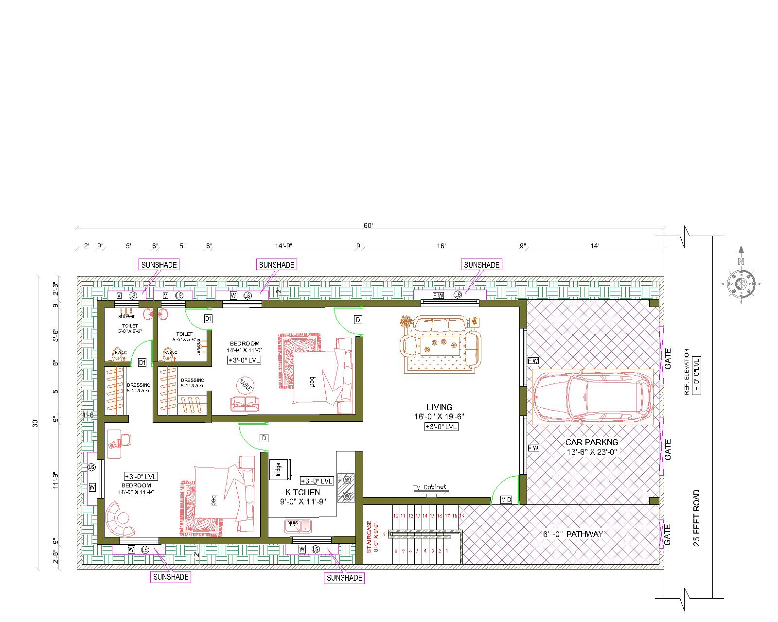 HOUSE PLAN 60 x 30 | EAST FACING |