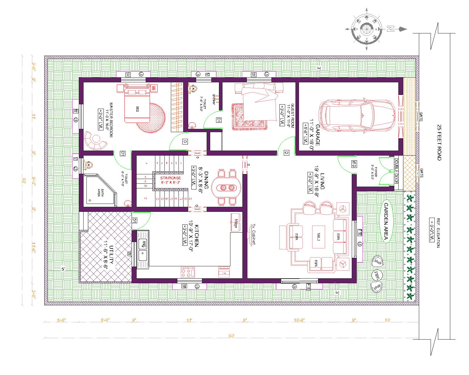 HOUSE PLAN 40 x 60 | NORTH FACING |