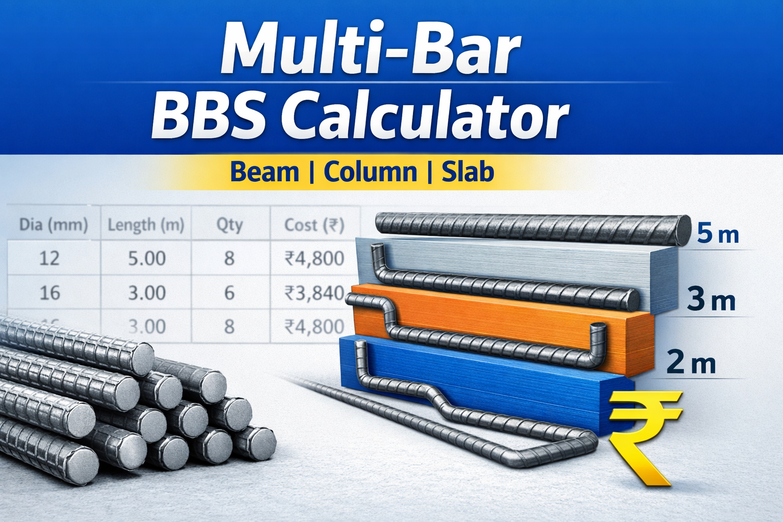 Bar Bending Schedule | BBS Calculator For Beam Column and Slab