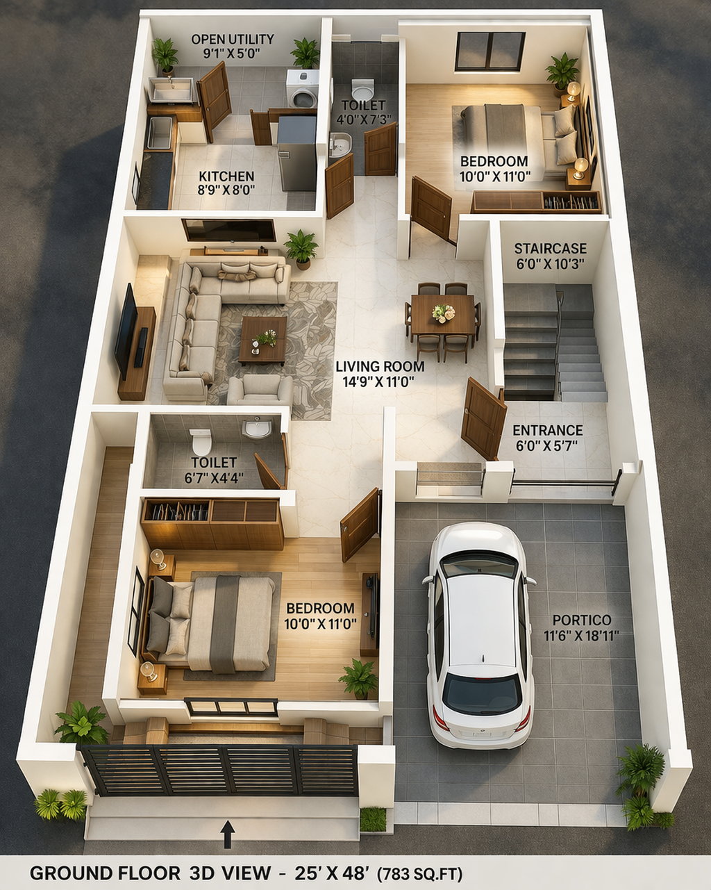 HOUSE PLAN 25 X 48 | SOUTH FACING |