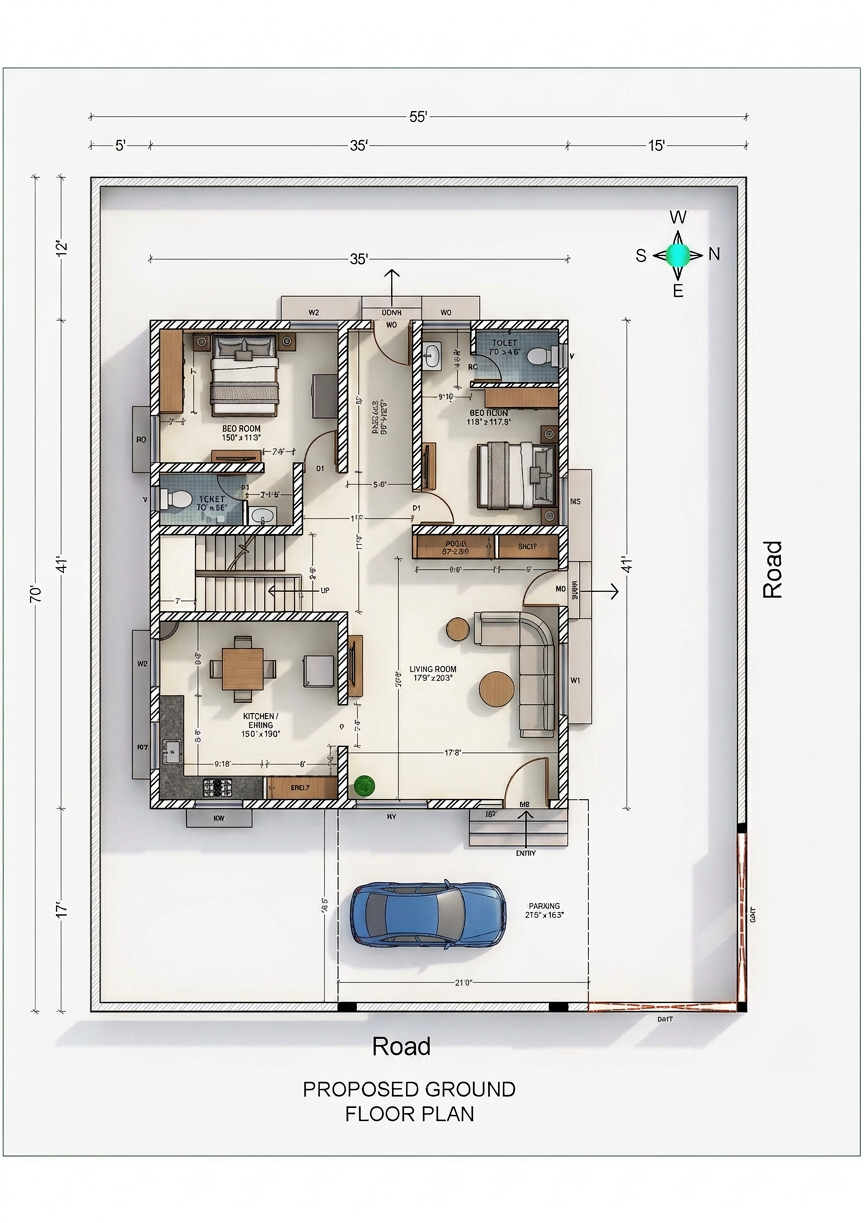 HOUSE PLAN 35 X 41 | EAST FACING |