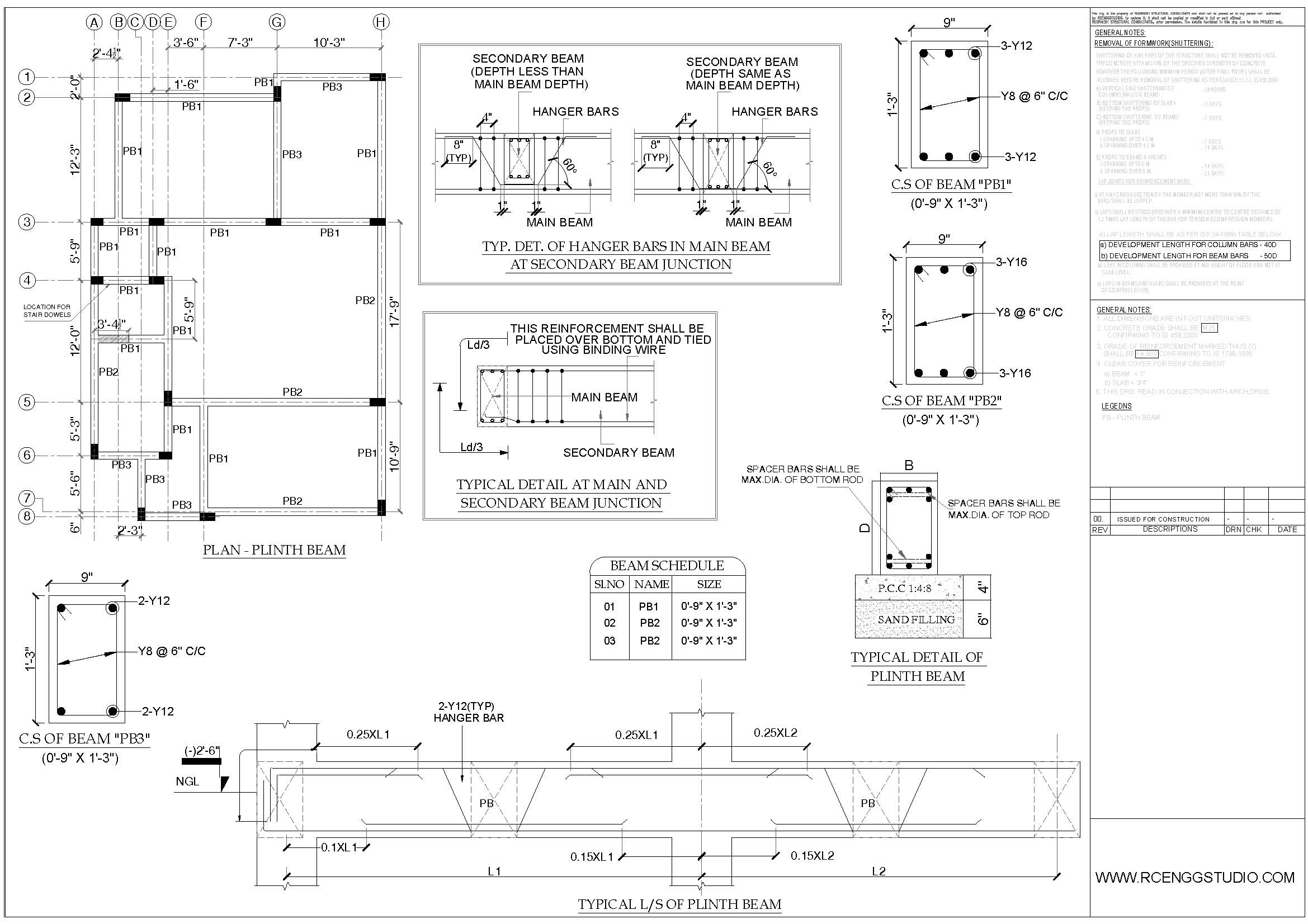 Plinth Beam Layout and Structural Details | RCC Drawing |